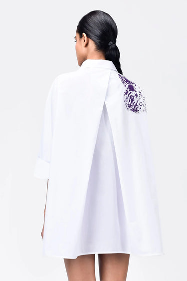 Women's Orchid Print Oversized Cotton Poplin Shirt - Genes Lecoanet Hemant