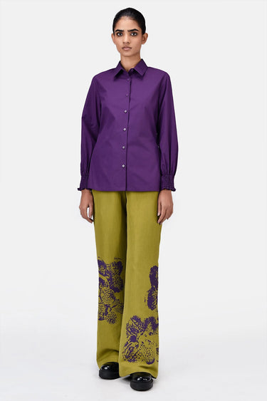 Women's Regular Fit Cotton Button-Up Shirt-Amethyst - Genes Lecoanet Hemant