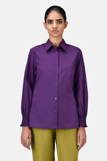 Women's Regular Fit Cotton Button-Up Shirt-Amethyst - Genes Lecoanet Hemant