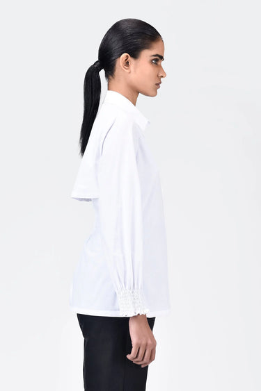 Women's Regular Fit Cotton Button-Up Shirt-White - Genes Lecoanet Hemant
