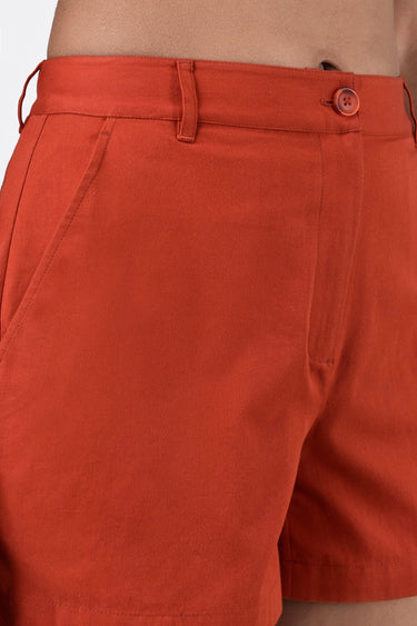 Women's Regular Fit Cotton Light Twill Shorts Coral Orange - Genes Lecoanet Hemant