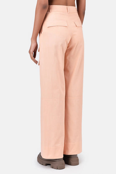 Women's Straight Fit Cotton Light Twill Cargo Trousers-Light Peach - Genes Lecoanet Hemant