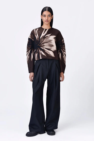 Women's UV Flower Sweatshirt- Chocolate Brown - Genes Lecoanet Hemant
