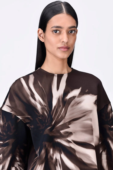 Women's UV Flower Sweatshirt- Chocolate Brown - Genes Lecoanet Hemant