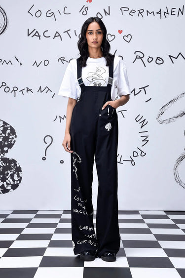 Women Scribble Text Relax Fit Dungaree - Genes Online Store