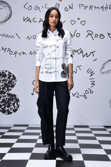 Women Scribble Text Semi Fit Shirt - Genes Online Store