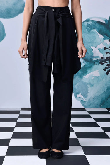 Wool Deconstructed Loose Fit Pants- Black - Genes Online Store