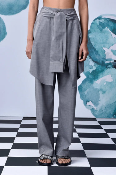 Wool Deconstructed Loose Fit Pants- Pearl Grey - Genes Online Store
