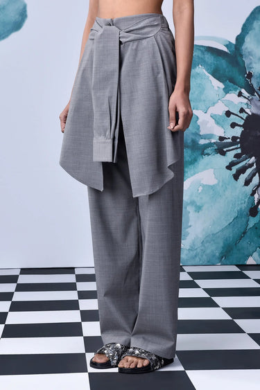 Wool Deconstructed Loose Fit Pants- Pearl Grey - Genes Online Store