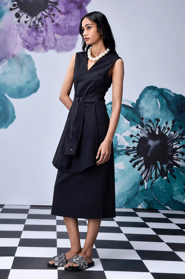 Wool Deconstructed Semi Fit Dress- Black - Genes Online Store