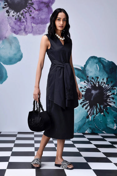 Wool Deconstructed Semi Fit Dress- Black - Genes Online Store