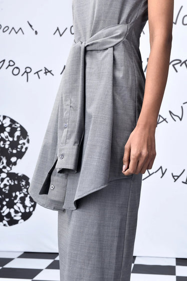Wool Deconstructed Semi Fit Dress- Pearl Grey - Genes Online Store
