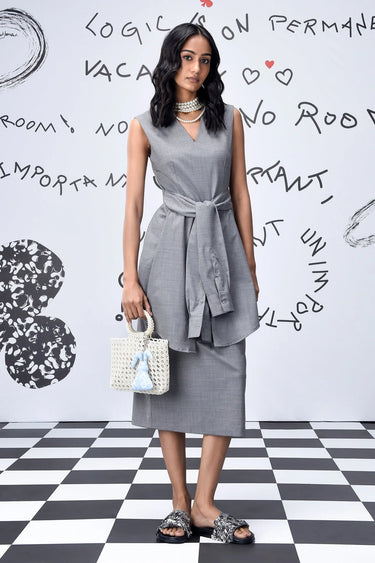 Wool Deconstructed Semi Fit Dress- Pearl Grey - Genes Online Store