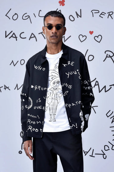 Wool Scribble Text Relax Fit Jacket - Genes Online Store