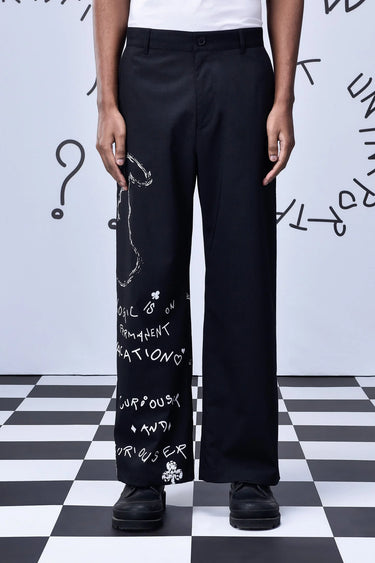 Wool Scribble Text Straight Fit Trouser - Genes Online Store