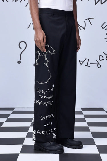 Wool Scribble Text Straight Fit Trouser - Genes Online Store