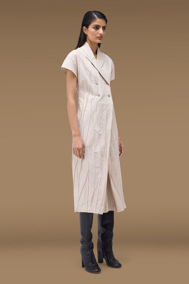 Premium Fawn Cotton Poplin Pintuck Midi Dress
