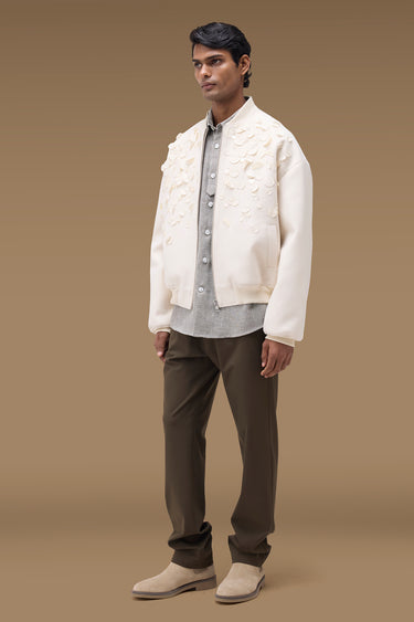 Premium Applique Bomber Jacket in Wax Paper