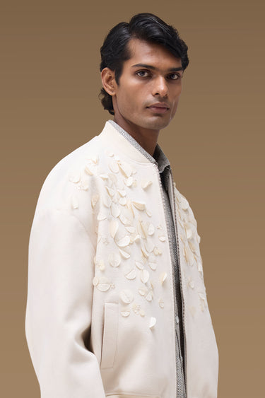 Premium Applique Bomber Jacket in Wax Paper