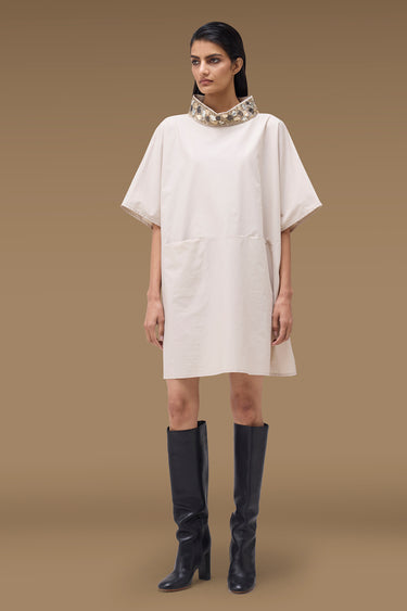 Premium Fawn Cotton Lycra Embellished Oversize Dress