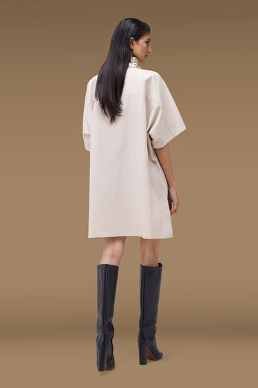Premium Fawn Cotton Lycra Embellished Oversize Dress