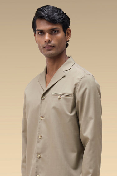 Premium Notch Lapel Shirt in Sage Wood