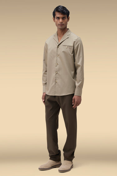 Premium Notch Lapel Shirt in Sage Wood