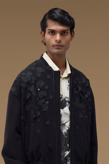 Premium Applique Bomber Jacket in Black
