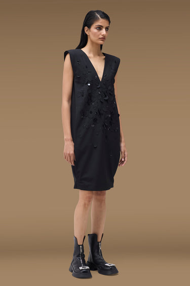 Premium Disc Applique Sleeveless Shift Dress - Poly Viscose