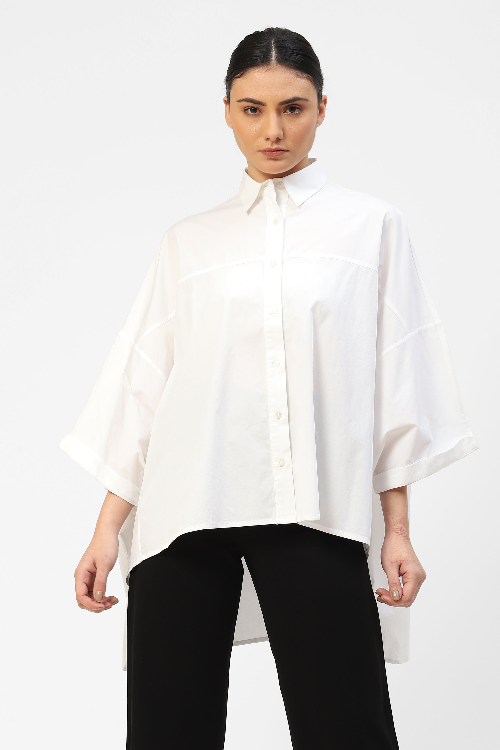 White Oversized Cotton Top For Women