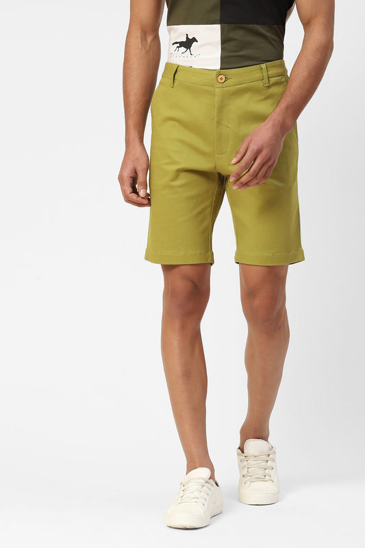 Mens Green Cotton Shorts With Back Pockets