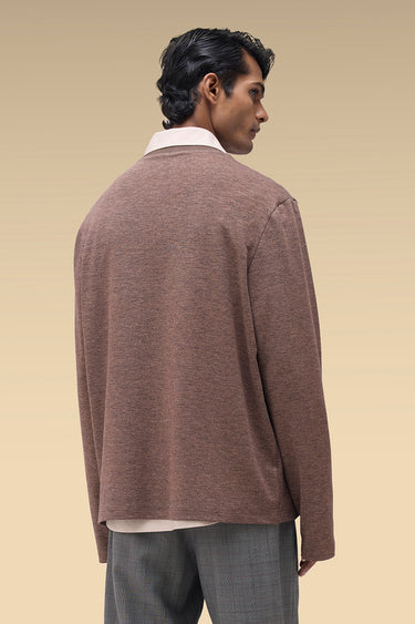 Premium Ribbed   Placket Long Sleeve T-Shirt in Chocolate Brown