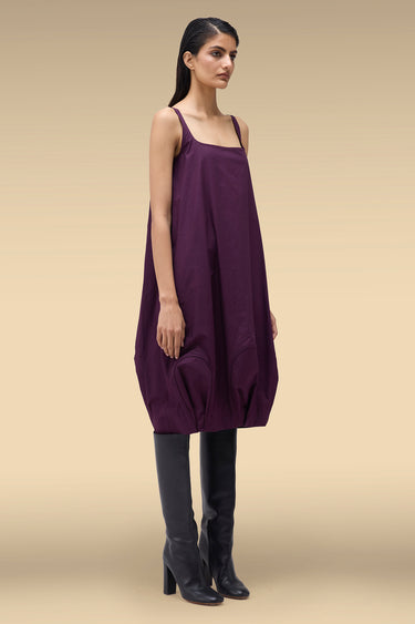 Premium Deep Purple Cotton Poplin Cocoon Dress