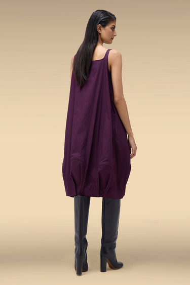 Premium Deep Purple Cotton Poplin Cocoon Dress
