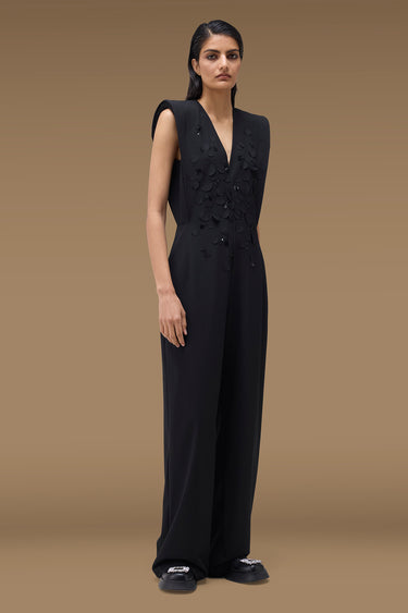 Premium Black Poly Viscose Embellished Jumpsuit