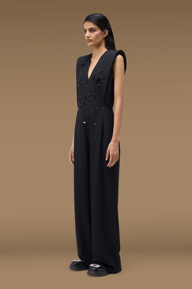 Premium Black Poly Viscose Embellished Jumpsuit