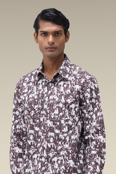 Premium Printed Shirt in Chocolate Brown