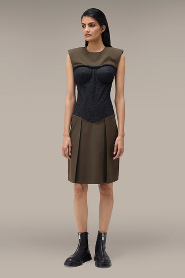 Premium Khaki and Black Lace Corset Dress