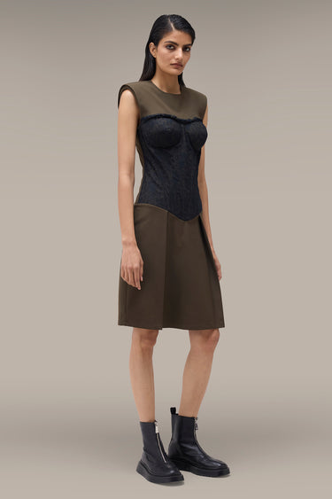 Premium Khaki and Black Lace Corset Dress