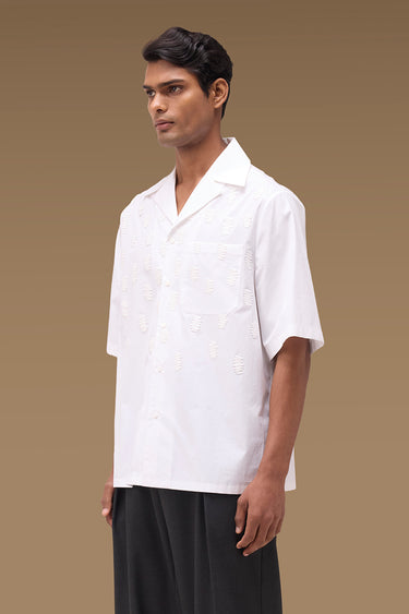 Premium Thread Detail Camp Collar Shirt in Dusty Mauve