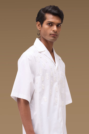 Premium Thread Detail Camp Collar Shirt in Dusty Mauve