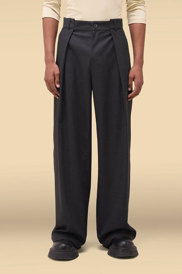 Premium Pleated Wide   Leg Trousers in Grey