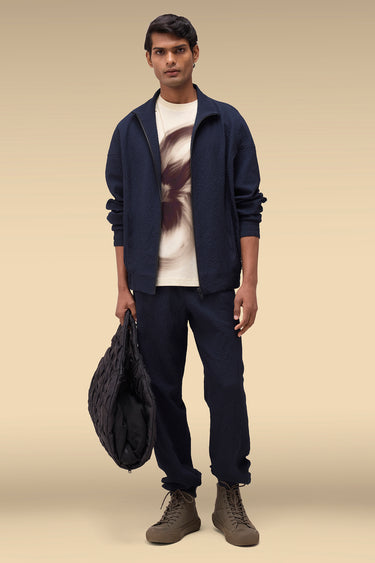 Premium Navy Seersucker Bomber Jacket