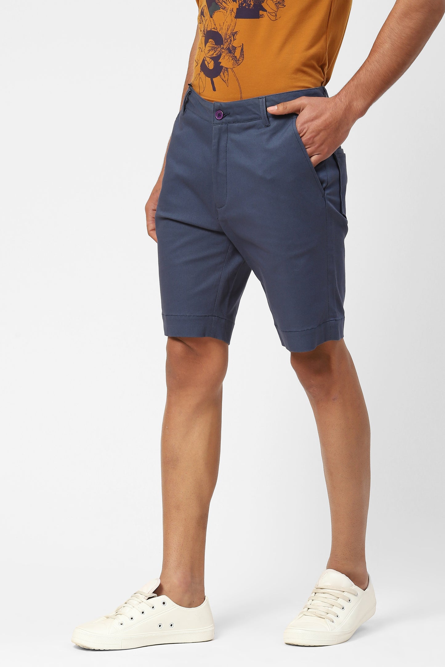Mens Navy Blue Cotton Shorts With Back Pockets