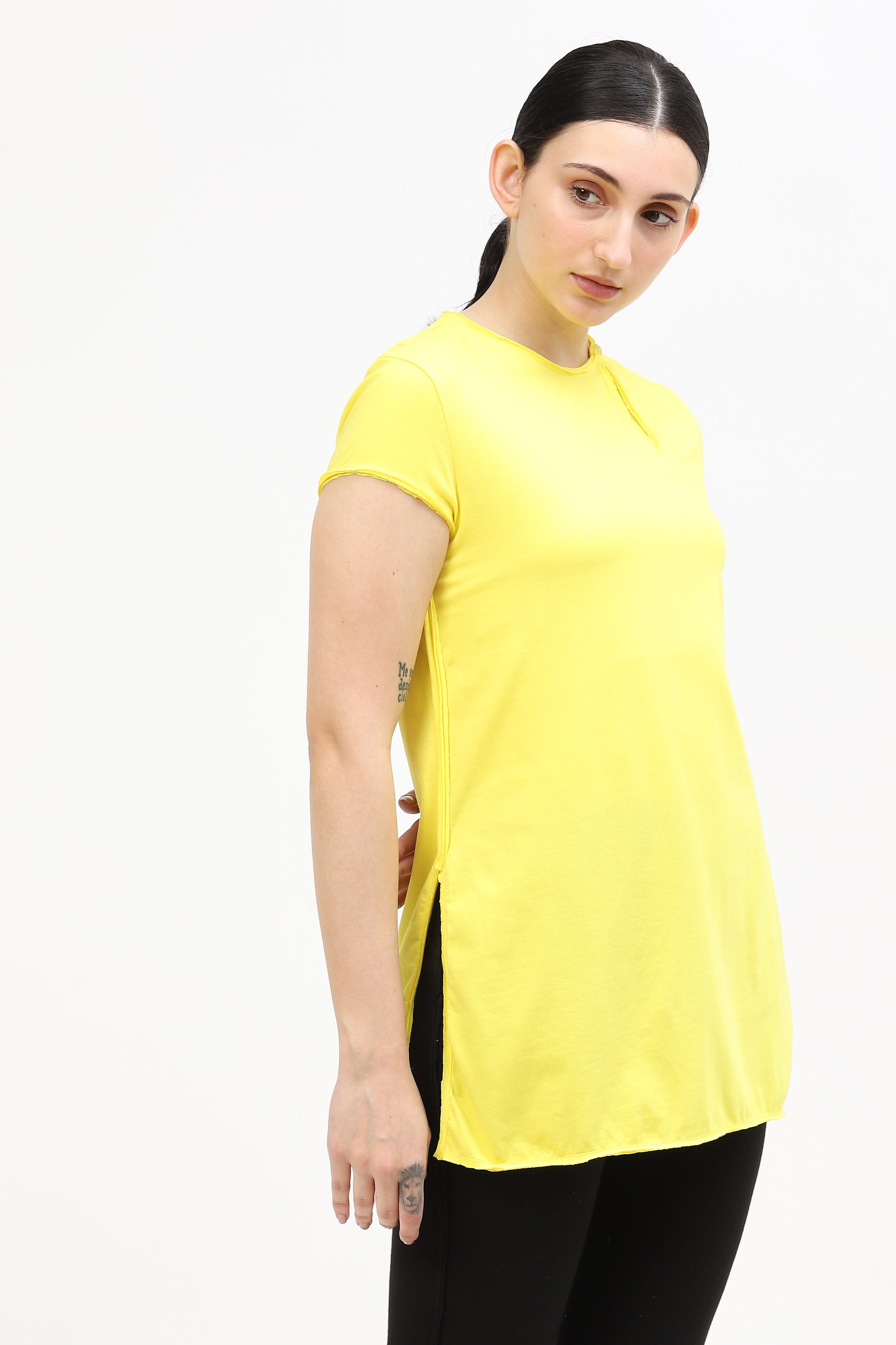 Yellow Jersey Womens Kurta For Woman With Asymmetric Slit Detail