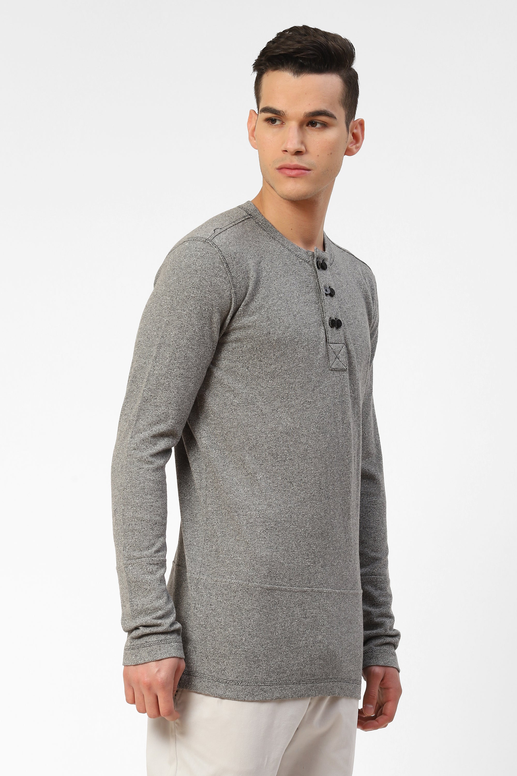 Full sleeved Grey Cotton T-Shirt For Men