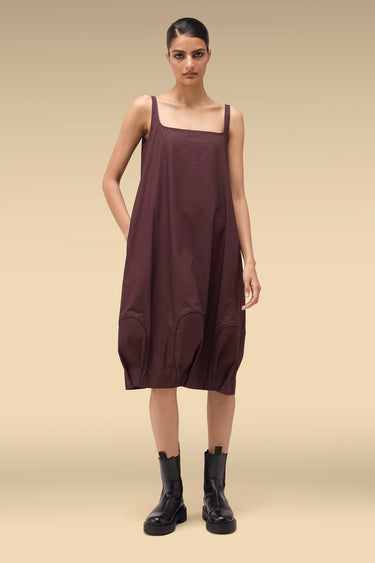 Premium Chocolate Brown Cotton Poplin Cocoon Dress