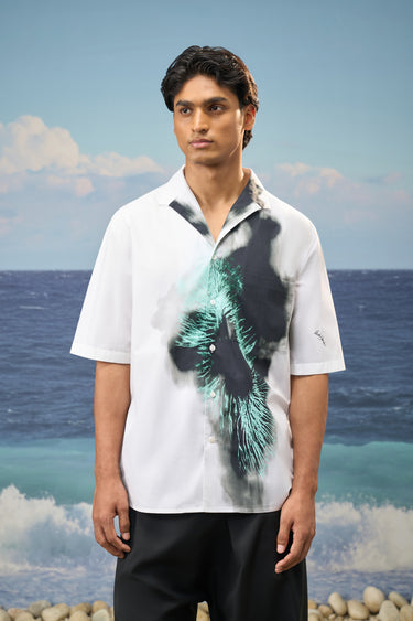 Black and white notch lapel shirt for men with relaxed fit and clean silhouette