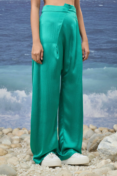 Persian Green Premium Silk Straight-Fit Trousers