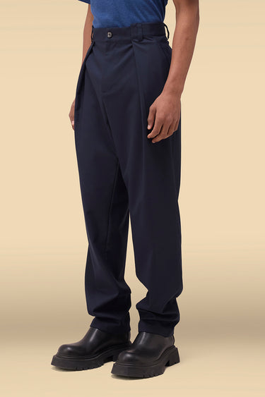 Premium Navy Dobby Viscose Pleated Trousers